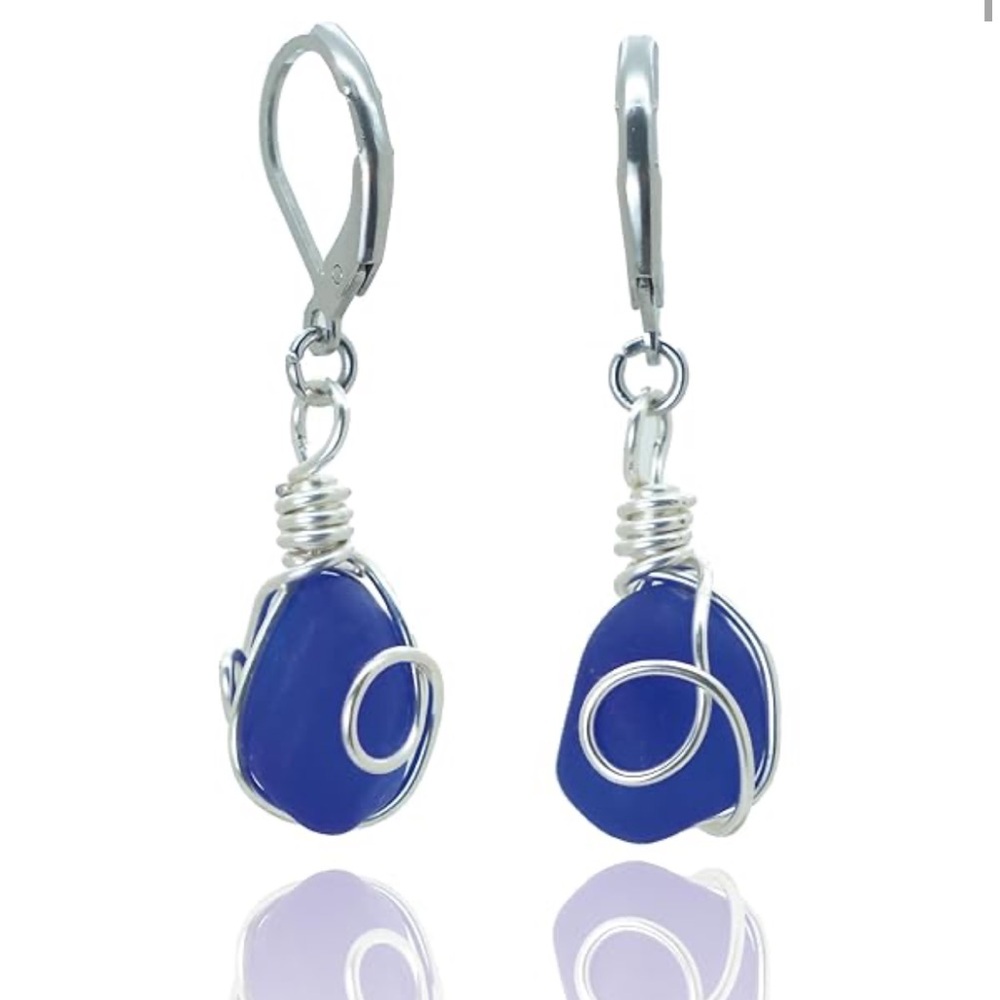 NWT Pepeluali blue sea glass earrings with silver wrap detail